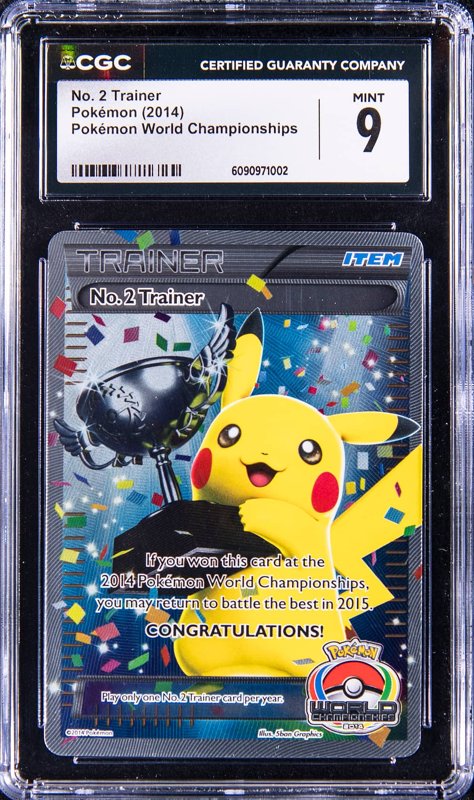 2014 Pokemon World Championships No. 2 Trainer Pikachu Trophy Card - CGC MINT 9, the lot sold at Goldin