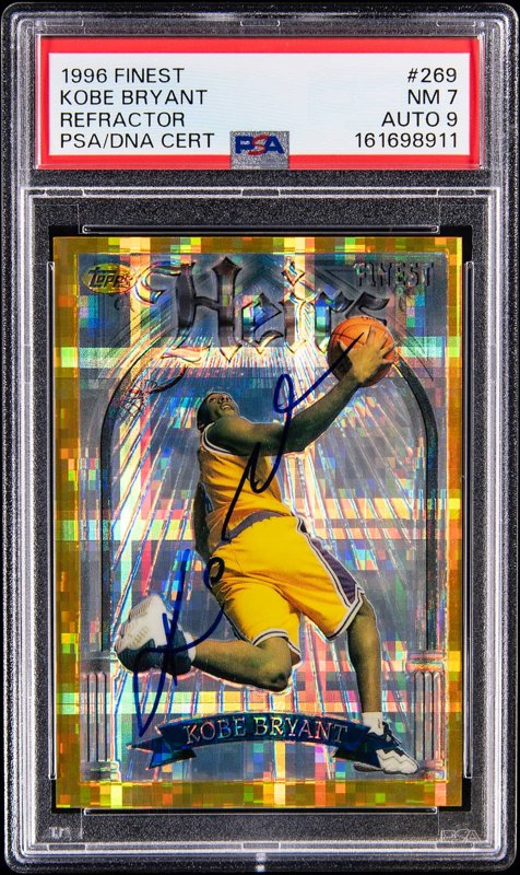 1996-97 Topps Finest Refractor #269 Kobe Bryant Signed Rookie Card - PSA NM 7, PSA/DNA MINT 9, the lot sold at Goldin
