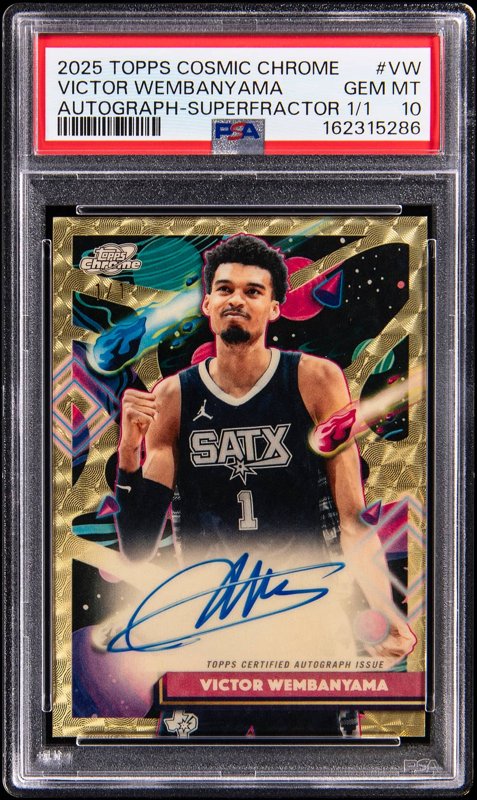 2025-26 Topps Cosmic Chrome Autograph SuperFractor #CCA-VW Victor Wembanyama Signed Card (#1/1) - Jersey Number - PSA GEM MT 10, the lot sold at Goldin