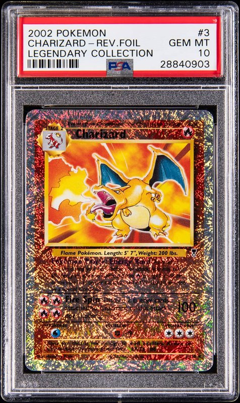 2002 Pokemon Legendary Collection Reverse Holo #3 Charizard - PSA GEM MT 10, the lot sold at Goldin