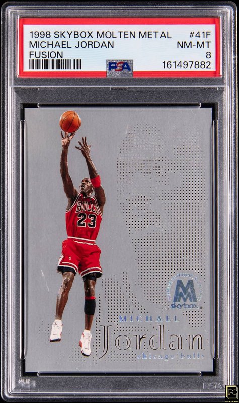 1998-99 SkyBox Molten Metal Fusion #41F Michael Jordan (#023/250) - Jersey Number - PSA NM-MT 8, the lot sold at Goldin