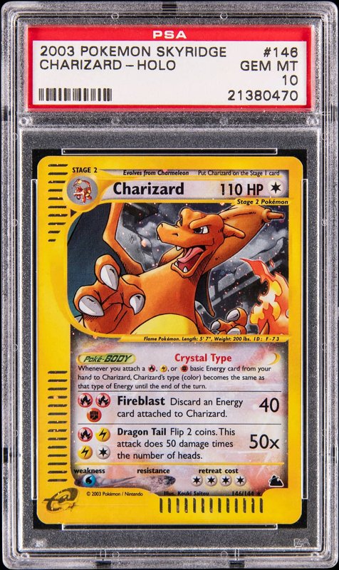 2003 Pokemon Skyridge Holo #146 Crystal Charizard - PSA GEM MT 10, the lot sold at Goldin