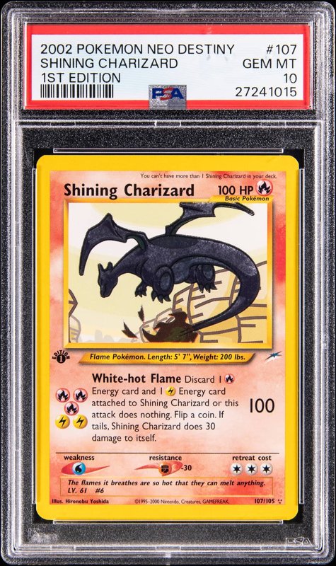 2002 Pokemon Neo Destiny 1st Edition Holo #107 Shining Charizard - PSA GEM MT 10, the lot sold at Goldin