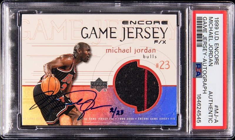 1999-00 Upper Deck Encore Game Jersey Autographs #MJ-A Michael Jordan Signed Relic Card (#2/23) - PSA Authentic, the lot sold at Goldin