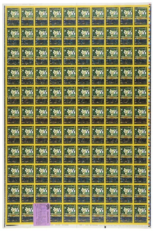 2001 Pokemon Black Star Promo Reverse Holo Pichu Uncut Sheet (110 Cards) - 39.5 x 26, the lot sold at Goldin