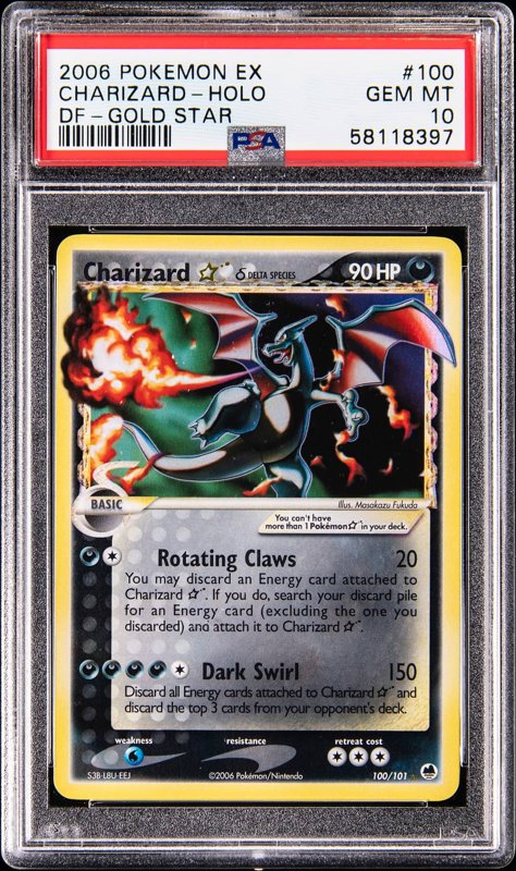 2006 Pokemon EX Dragon Frontiers Gold Star Holo #100 Charizard - PSA GEM MT 10, the lot sold at Goldin