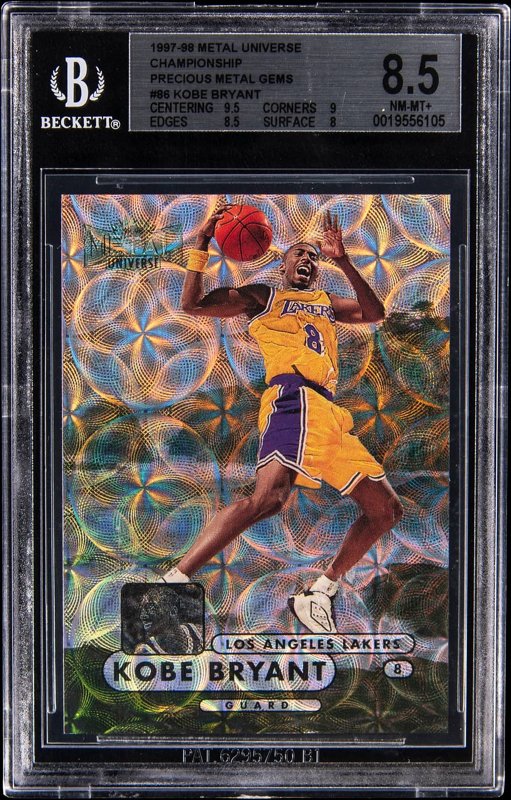 1997-98 SkyBox Metal Universe Championship Precious Metal Gems (PMG) #86 Kobe Bryant (#16/50) - BGS NM-MT+ 8.5, the lot sold at Goldin