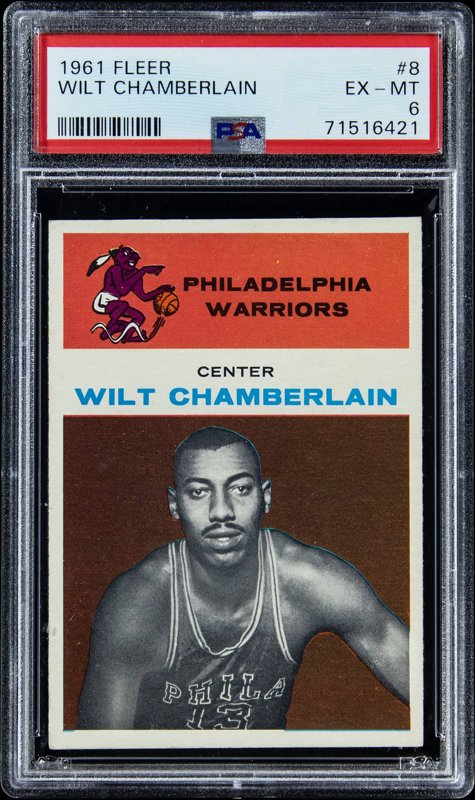 1961-62 Fleer #8 Wilt Chamberlain Rookie Card w/Superb Centering - PSA EX-MT 6, the lot sold at Goldin
