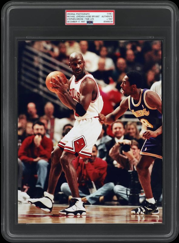 Dec. 17, 1997 Michael Jordan, Kobe Bryant 3rd Match-Up Type I Original Photo by Warren Wimmer - Scarce PSA-Certified Game Action Type I - Big Brother Bests Little Brother in "Last Dance" Bulls Win - 8 x 10 - PSA/DNA, the lot sold at Goldin
