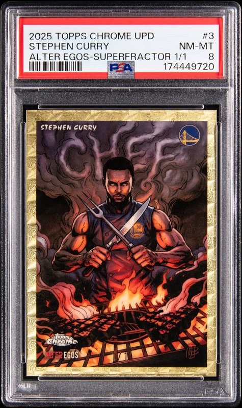 2025-26 Topps Chrome Update Alter Egos SuperFractor #AE-3 Stephen Curry (#1/1) - PSA NM-MT 8, the lot sold at Goldin