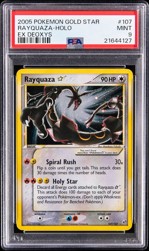 2005 Pokemon EX Deoxys Gold Star Holo #107 Rayquaza - PSA MINT 9, the lot sold at Goldin
