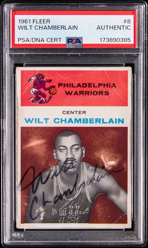 1961-62 Fleer #8 Wilt Chamberlain Signed Rookie Card - PSA Authentic Altered, PSA/DNA Authentic, the lot sold at Goldin
