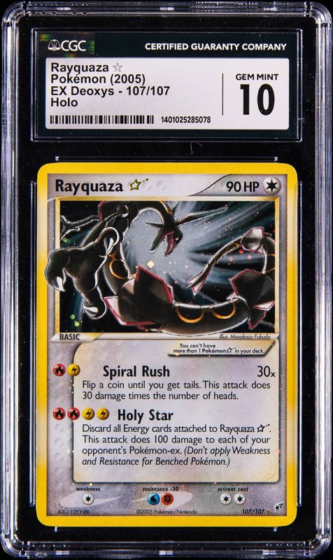 2005 Pokemon EX Deoxys Gold Star Holo #107 Rayquaza - CGC GEM MINT 10, the lot sold at Goldin