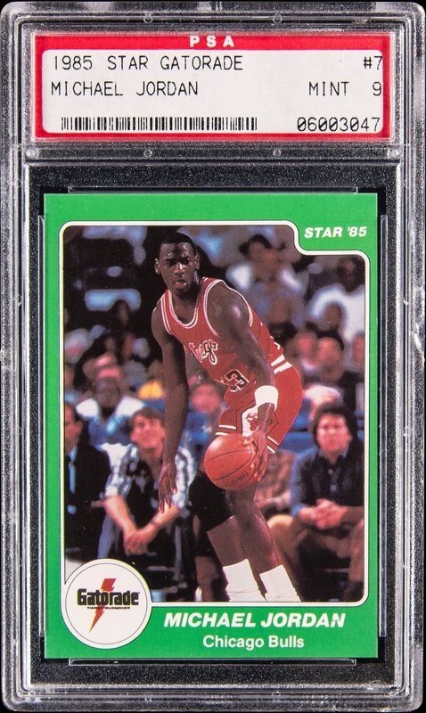 1985 Star Gatorade #7 Michael Jordan Rookie Card - PSA MINT 9, the lot sold at Goldin