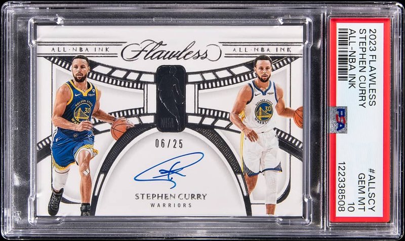 2023-24 Panini Flawless All-NBA Ink #ALL-SCY Stephen Curry Signed Card (#06/25) - PSA GEM MT 10, the lot sold at Goldin